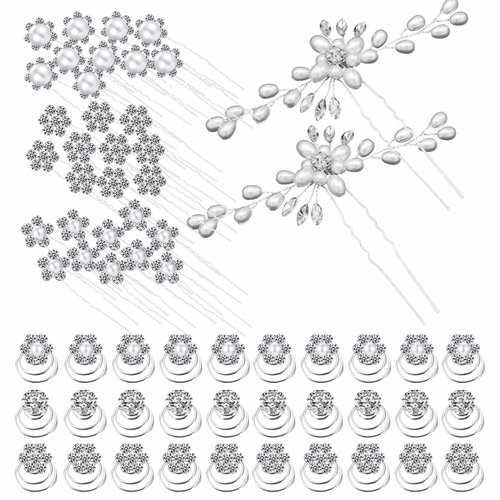 62 Pieces Wedding Bridal Hair Pins Hair Accessories Pearl Flower Bride Hair Pins Rhinestone Crystal Twisters Spiral Coil U Shape Bobby Pin for Women Girls Brides Bridesmaids Wedding Party