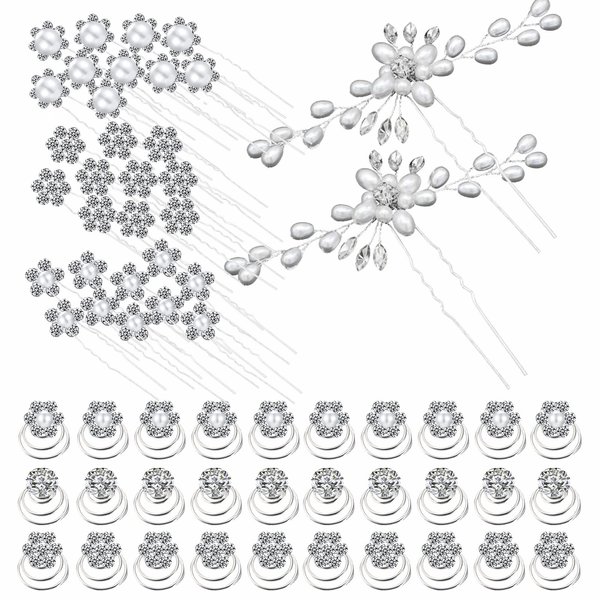 62 Pieces Wedding Bridal Hair Pins Hair Accessories Pearl Flower Bride Hair Pins Rhinestone Crystal Twisters Spiral Coil U Shape Bobby Pin for Women Girls Brides Bridesmaids Wedding Party
