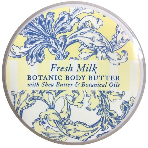 Greenwich Bay Trading Co. Scented Botanic Body Butter - Luxurious Hydration with Shea & Cocoa Butter, Enriched with Vitamin E - 8 Ounce Tub (8 oz., Fresh Milk)