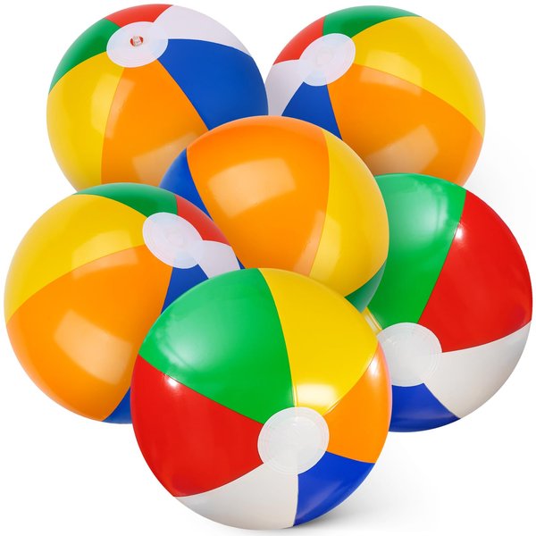 3 otters 6PCS Beach Balls for Kids, 16 Inch Inflatable Beach Balls Classic Rainbow Color Small Pool Balls for Kids Beach Pool Summer Party