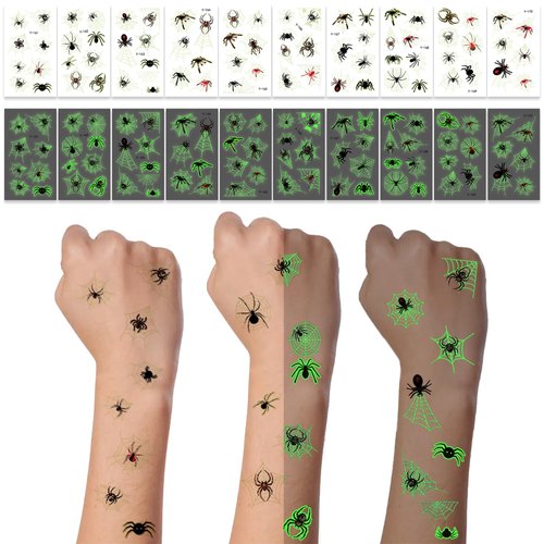 10 Sheets Halloween Luminous Temporary Tattoos, Glow in the Dark Halloween Tattoos for Kids,Waterproof Fake Face Tattos Stickers for Halloween Party Favors,Trick or Treat Goodie Bags Fillers (Black)