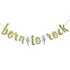 Born to Rock Glitter Banner for Rock Birthday Party Decorations(Gold)