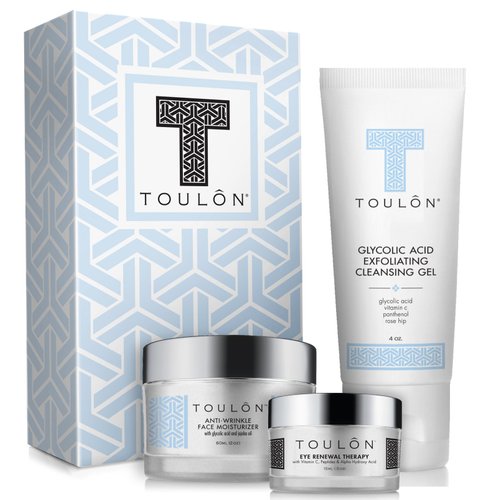 Anti Aging Skin Care Kits for Her or Him Glycolic Acid Face Cleanser/Alpha Hydroxy Face Wash, Glycolic Acid 10% Daily Moisturizer & Eye Cream for Dark Circles. Skincare Set Kit for Women & Men