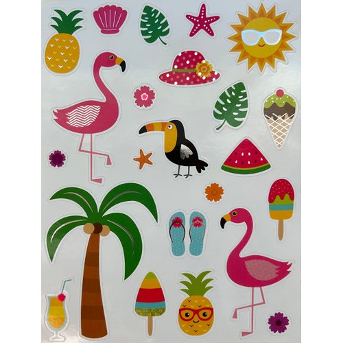 Beach Stickers for Arts and Crafts, Scrapbooking, Planner, Journal Stickers, Tropical Beach Stickers for Party Supplies, Summer Stickers for Kids Flamingos and Ice-Cream, 5 Sheets - 115 Pack