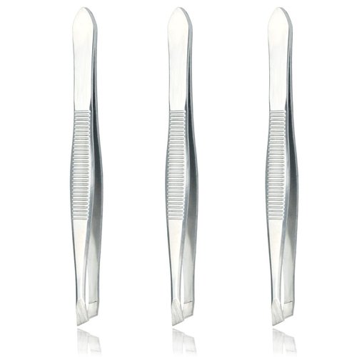 LUXXII (3 Pack) Slant Tweezers - Precision Stainless Steel Slant Tip Tweezers Hair Plucker for Hair and Eyebrows Personal Care (Silver Tone)