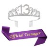 13th Birthday Kit Silver Tiara and Purple Sash Glitter Satin Sash and Crystal Rhinestone Tiara Crown for Happy 13th Birthday Party Supplies Favors Decorations 13th Birthday Party Accessories