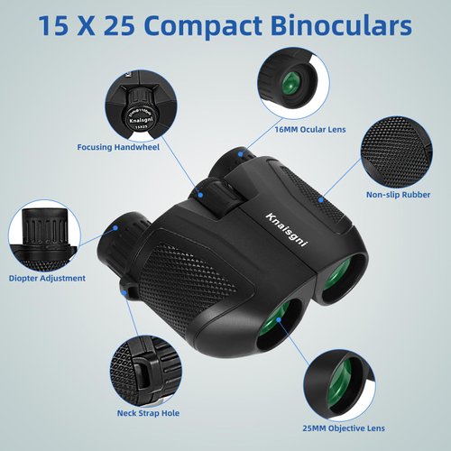 Knaisgni Binoculars for Adults and Kids, 15x25 High Powered Compact Binoculars, Portable Binoculars for Bird Watching, Theater and Concerts, Sightseeing, Opera Concerts