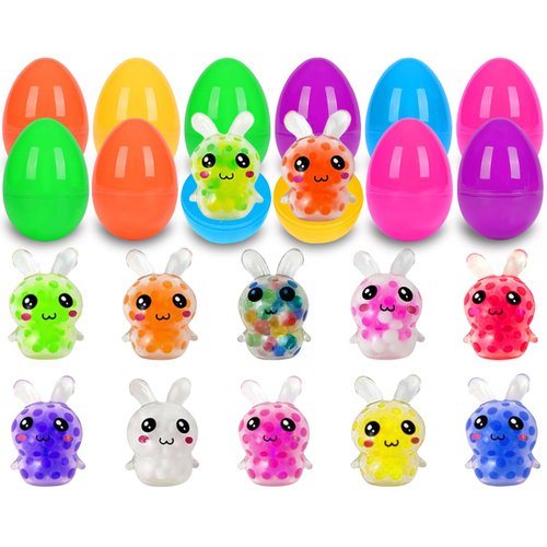 UPINLOOK 12Pcs Prefilled Easter Eggs with Mini Stress Balls Squeeze Toys Inside for Kids Easter Basket Stuffers, Filled Easter Egg for Easter Eggs Hunt Party Favors, Classroom Prize Supplies
