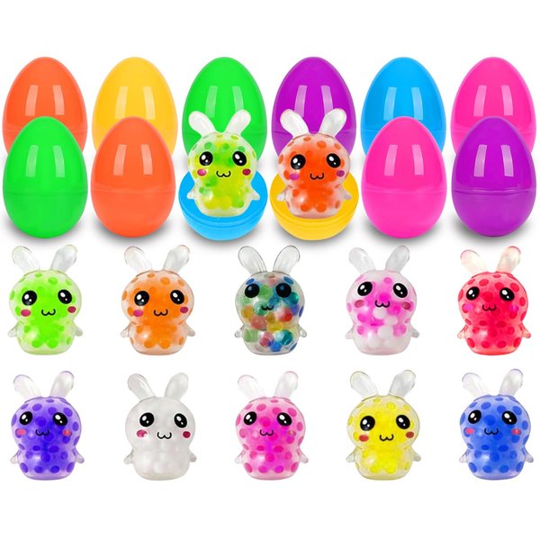 UPINLOOK 12Pcs Prefilled Easter Eggs with Mini Stress Balls Squeeze Toys Inside for Kids Easter Basket Stuffers, Filled Easter Egg for Easter Eggs Hunt Party Favors, Classroom Prize Supplies