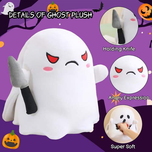 Finebee Halloween Ghost Plush Reversible Ghost Plushie - Angry + Scared - Cute Sensory Ghost Stuffed Animals Home Decor for Boys and Girls(Boo Ghost,10 Inch)