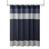 Madison Park Amherst Bathroom Shower Curtain Faux Silk Pieced Striped Modern Microfiber Bath Curtains, 72x72 Inches, Navy