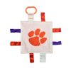 The Learning Lovey Clemson University Baby Tag Toy - College Baby Sensory Crinkle Toys - Soft & Safe - Ideal Baby Stroller Toy - BPA Free w/Stroller Clip (8" x 8" Tag Toy)