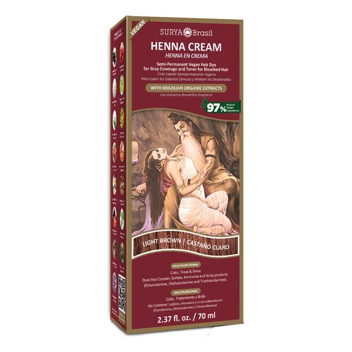 Surya Brasil Light Brown Natural Henna Cream Hair Color Treatment for Gray Hair Coverage, Deep Conditioning Semi Permanent Hair Dye, 2.37 oz / 70 ml