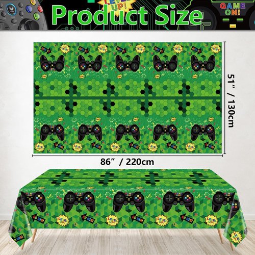 PIXHOTUL 4 Pcs Video Game Party Tablecloths, 51" x 86" Plastic Disposable Table Covers Blue Gaming Birthday Party Decorations for Boys Kids' Teens Party Supplies (Green, 51'' x 86'')