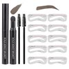 Eye-Brow Stamp Stencil Kit, Waterproof Brow Stamp Shaping Kit Eyebrow Definer, Eyebrow Filling Powder Stamp, Eye Brow Stamping Kit with 10 Eyebrow Stencils, 2 Eyebrow Brushes for Women (Gray Black)