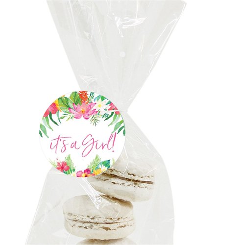 Andaz Press Tropical Floral Garden Party Baby Shower Collection, Round Circle Gift Tags, It's a Girl!, 24-Pack, Ocean Nautical Hawaii Flamingo Theme