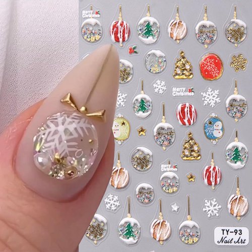 Christmas Nail Art Stickers 5D Nail Decals Gold Winter Snowflakes Nail Sticker Cute Christmas Snowman Stickers Nails Art Decoration for Women Girls Christmas DIY Nail Charms 1Sheet