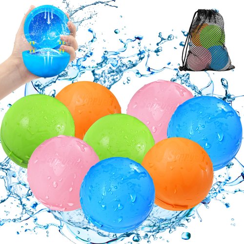 SOPPYCID Reusable Water Balloons, Pool Toys Beach Toys, Summer Water Toys, Refillable Water Bomb Splash Balls with Quick Fill &Self Sealing for Outdoor Activities, Water Games (8PCS)