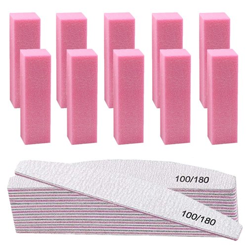 20 pcs Nail Buffer Blocks with 4 Sides,100/180Grit Nail Files, Suitable for Natural Nails &Acrylic Nails,Coarse Emery Board(Pink)