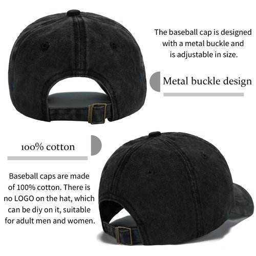Edoneery Men Women Baseball Cap-Low Profile Adjustable Washed Cotton Golf Dad Hat Black