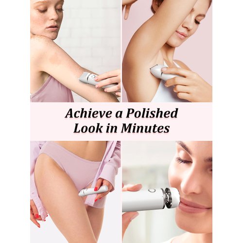 Cayzor Bikini Trimmer and Shaver for Women - 2-in-1 Wet/Dry Electric Body Hair Cordless Waterproof Facial Removal Razor Painless Trimming of Pubic Face Underarm Legs (White)