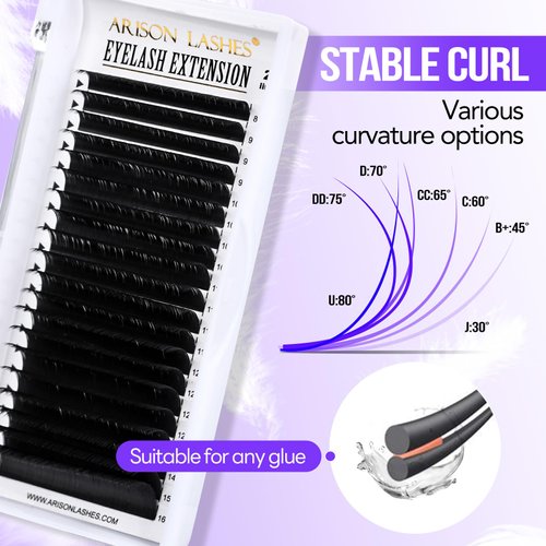 Arison Lashes Classic Lash Extensions Soft Lashes 20 Rows Mixed Tray C 8-16mm Curl 0.07 Thick Volume Pestañas Pelo a Pelo