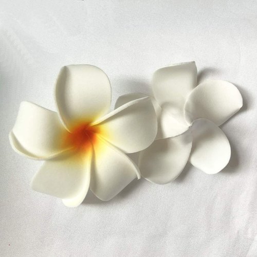 4 Pcs 7cm White and Pink Hawaiian Frangipani Plumeria Foam Head Flower Party Beach Hair Clips and Accessories