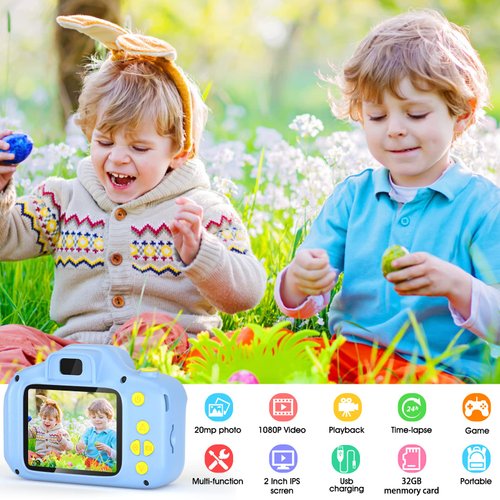 VATENIC Kids Toys for 3-10 Year Old Boys Girls, Kids Camera 1080P 2inch HD Children Digital Cameras for Girls Best Birthday Toys,Toddler Camera Gift for 3-9 Year Old Boy (with 32G SD Card) (Blue)