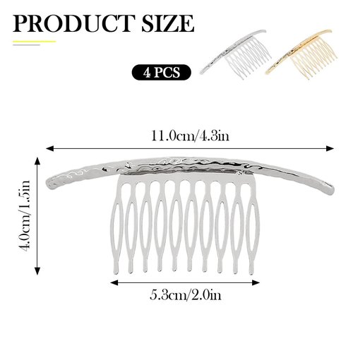 4Pcs French Hair Comb Side Hair Comb eeth Combs Bridal Wedding Veil Combs Hair Clip Hair Holder, Gold and Silver