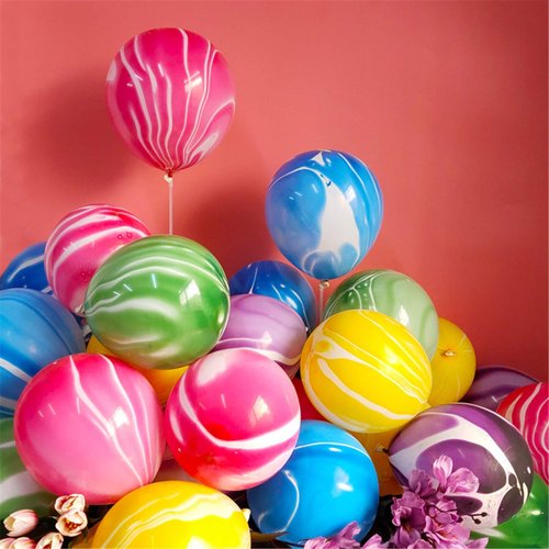 Rainbow Tie Dye Balloons 100PCS 12 Inch Agate Marble Latex Swirl Balloons For Tie Dye Birthday Pa...