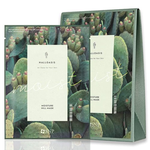 SNP Halloasis Moisturizing Hill Korean Skin Care Face Mask, Cactus Formulated Instant Hydrating and Anti-Aging Beauty Sheet Masks for Face of Dry and Sensitive Skin, 10 Sheets (Moisturizing)