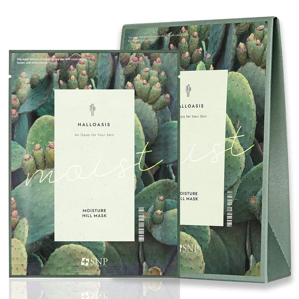 SNP Halloasis Moisturizing Hill Korean Skin Care Face Mask, Cactus Formulated Instant Hydrating and Anti-Aging Beauty Sheet Masks for Face of Dry and Sensitive Skin, 10 Sheets (Moisturizing)