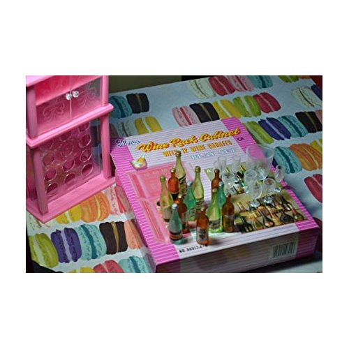 Zfinding Dollhouse Furniture, Wine Rack with Wine Bottles and Glasses