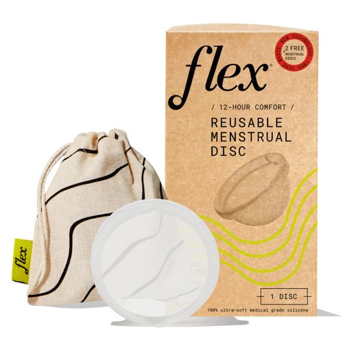Flex Reusable Disc | Reusable Menstrual Disc | Tampon, Pad, and Cup Alternative | Capacity of 6 Super Tampons | Lasts for Years | Includes Carrying Pouch & 2 Free Disposable Discs