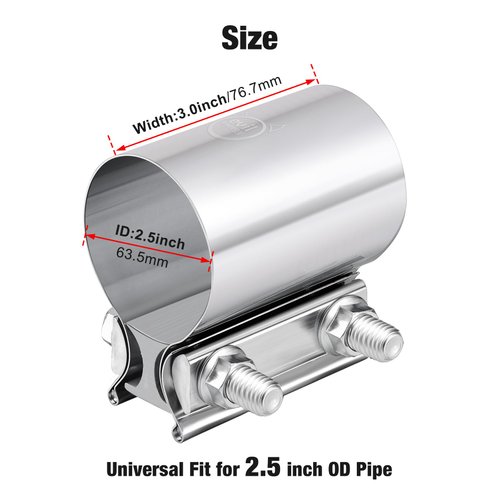 EVIL ENERGY 2.5 Inch Exhaust Clamp,2 1/2" Butt Joint Band Clamp Sleeve Coupler Stainless Steel for Pipes,Mufflers,Catalytic Converters 2PC