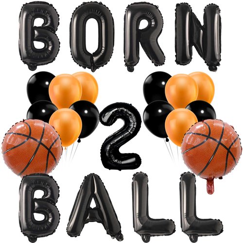 23 Pcs Born 2 Ball Birthday Decorations Basketball Balloons For Basketball Themed Boys 2nd Birthday Supplies Sports Theme 2nd Birthday Decor
