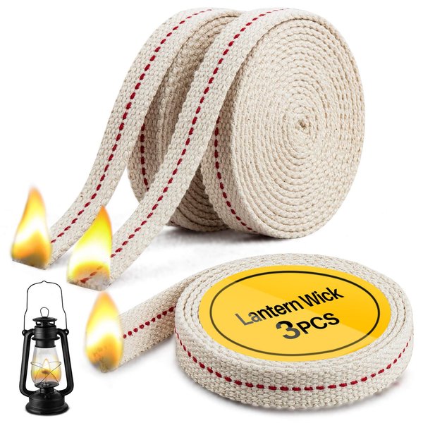 Sukh Lamp Wick Lantern Wick - Lantern Wicks 3 Rolls 1/2 Inch Flat Cotton Oil Lamp Wick with Genuine Red Stitch Replacement Oil Lanterns Wick for Paraffin Oil Kerosene Based Lanterns and Candle Burners