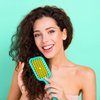 SHINLEA Vented Detangler Hair Brush for Curly Thick Hair, Women Hairbrush with Soft Wave-Shaped Bristles, Curl Detangling Brush for Swimming Beach (Yellow & Blue)