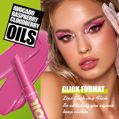 3 Colors Fat Lip Oil Click Slick, Moisturizing Lip Balm, High Pigment Glow Lip Oil, Lightweight and Glossy Lip Plumper with Coconut Oil (Set C)