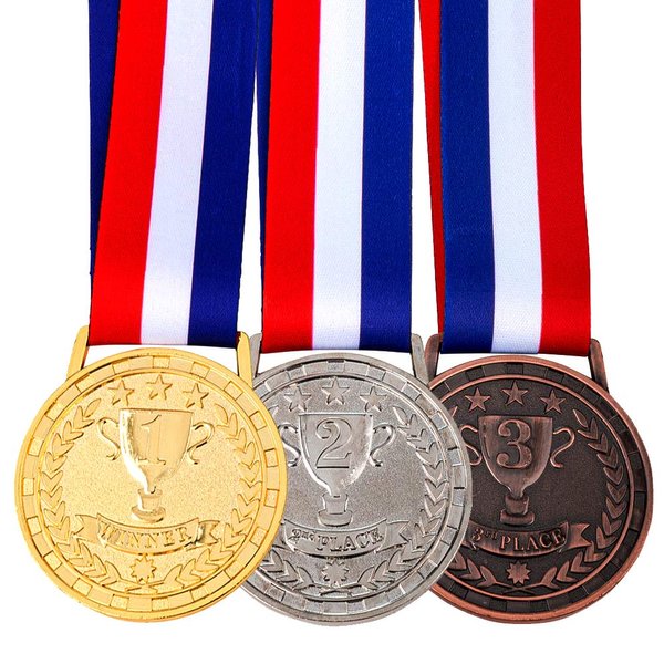 Amlong Plus Award Medals for Winner of Gold, Silver, Bronze, Made by Olympic Style Solid Metal with Premium Ribbon, Set of 3