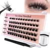 Self Adhesive Lash Clusters Kit Flu-ffy 8-16mm No Glue Lashes Press On Lashes, 60 Pcs Glueless DIY Eyelash Extensions Kit Pre Bonded Lash Clusters with Eyelash Curler and Lash Tweezers(No Glue J02)