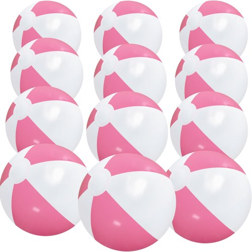GCQJOQ 12 Pack Beach Balls Bulk, 12" Pink White Color Beach Ball for Kids Summer Water Games Party Supplies