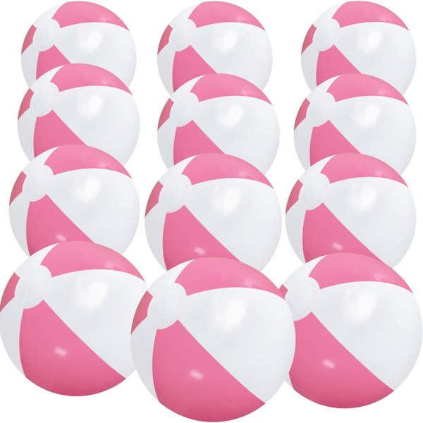 GCQJOQ 12 Pack Beach Balls Bulk, 12" Pink White Color Beach Ball for Kids Summer Water Games Party Supplies