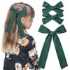 DEEKA Dark Green Cotton Linen Hair Bows 2 Sizes 5"&3.5" Soft Hair Bow set for Toddler Girls Long Ponytail Knot Bows Alligator Clip Hair Accessories for Little School Girls (Dark Green)