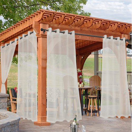 HolidayIdeas Beige Outdoor Sheer Curtains for Patio Waterproof, 4 Panels - 54 x 84 Inch - Light Filtering Voile Outside Curtains Grommet Drapes for Front Porch, Gazebo, Pergola, Backyard