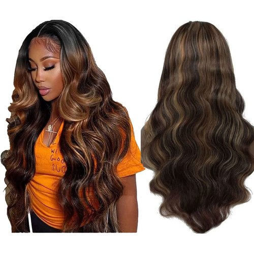 GzorOuzr Highlight Wig P4/30 Body Wave Lace Closure Wigs Human Hair 4x4 Lace Front Wigs Dark Brown Wig with Baby Hair Glueless Lace Closure Wig For Women Brazilian Human Hair Wig 24 Inch