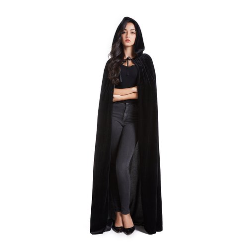 Crizcape Unisex Halloween Costume Cape Hooded Velvet Cloak for Men and Womens Black Small