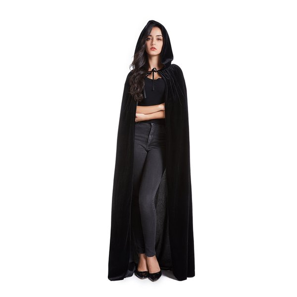 Crizcape Unisex Halloween Costume Cape Hooded Velvet Cloak for Men and Womens Black Small