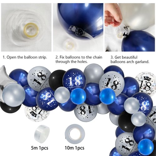 Navy Blue 18th Birthday Party Decorations Silver Happy 18th Birthday Yard Banner with 61pcs Latex Balloons Foil Number 18 Balloons Backdrop for Boy Girl Birthday Anniversary Party Decor Supplies