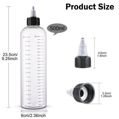 Cosywell Hair Oil Applicator 16.9oz Measured Hair Squeeze Bottles with Graduated Scale Hair Dye Applicator Bottle Twist-On Top Tip Cap Empty Plastic Hair Color Oil Bottle 2 Pack